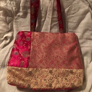 Steve Madden Pink silky floral patchwork handbag